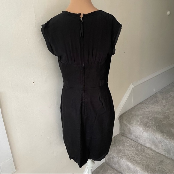 Rebecca Taylor Black Linen Blend Silk Panel Lace Up Bustier Corset Dress Size 8 - Picture 5 of 11